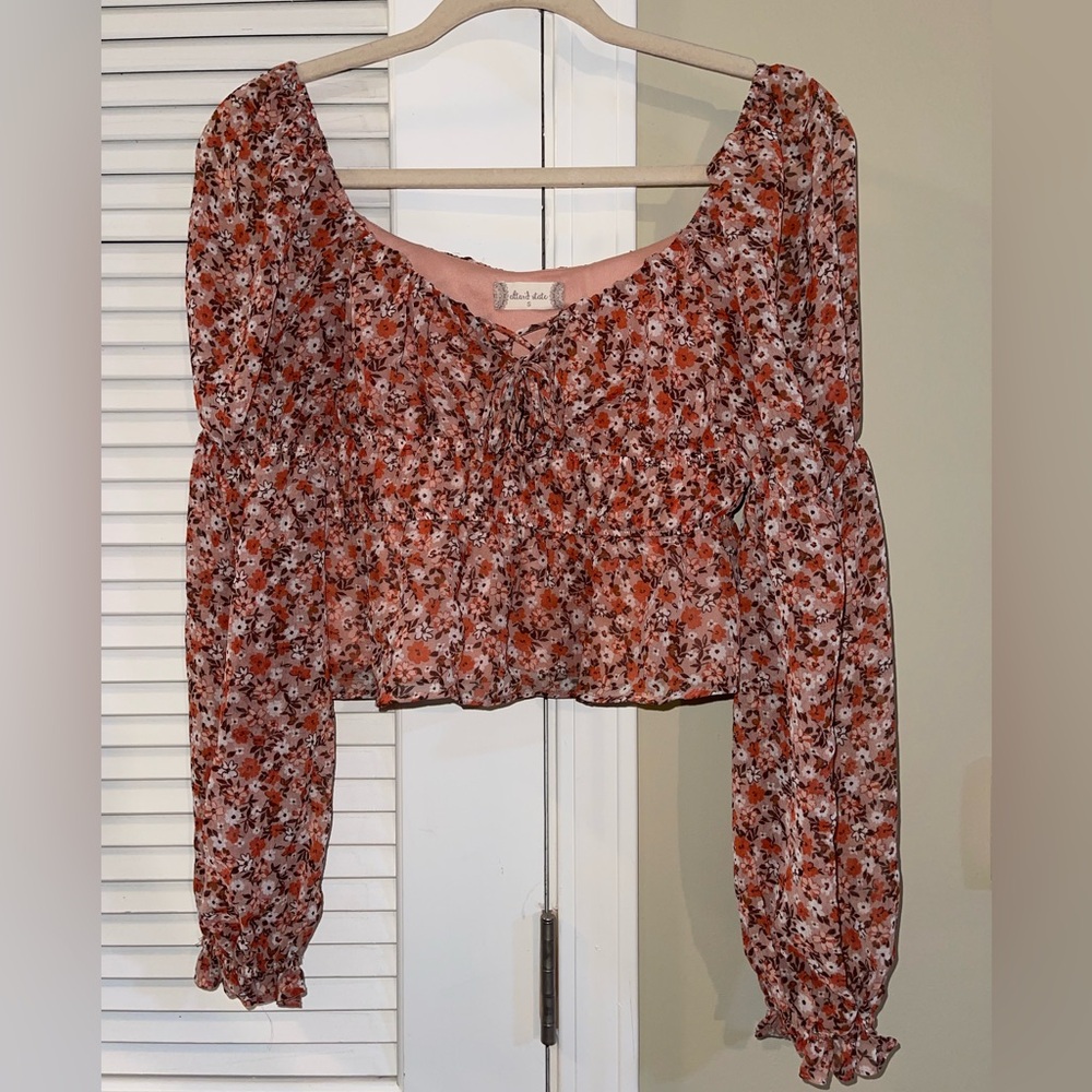 Altar'd State Floral Blouse in Red and Pink
